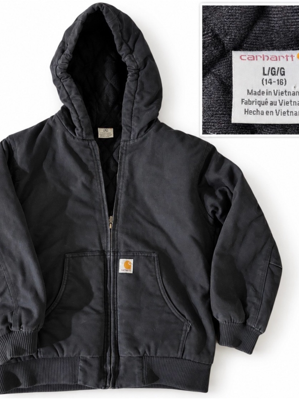 Carhartt Kids Black Quilted Hooded Zip Jacket